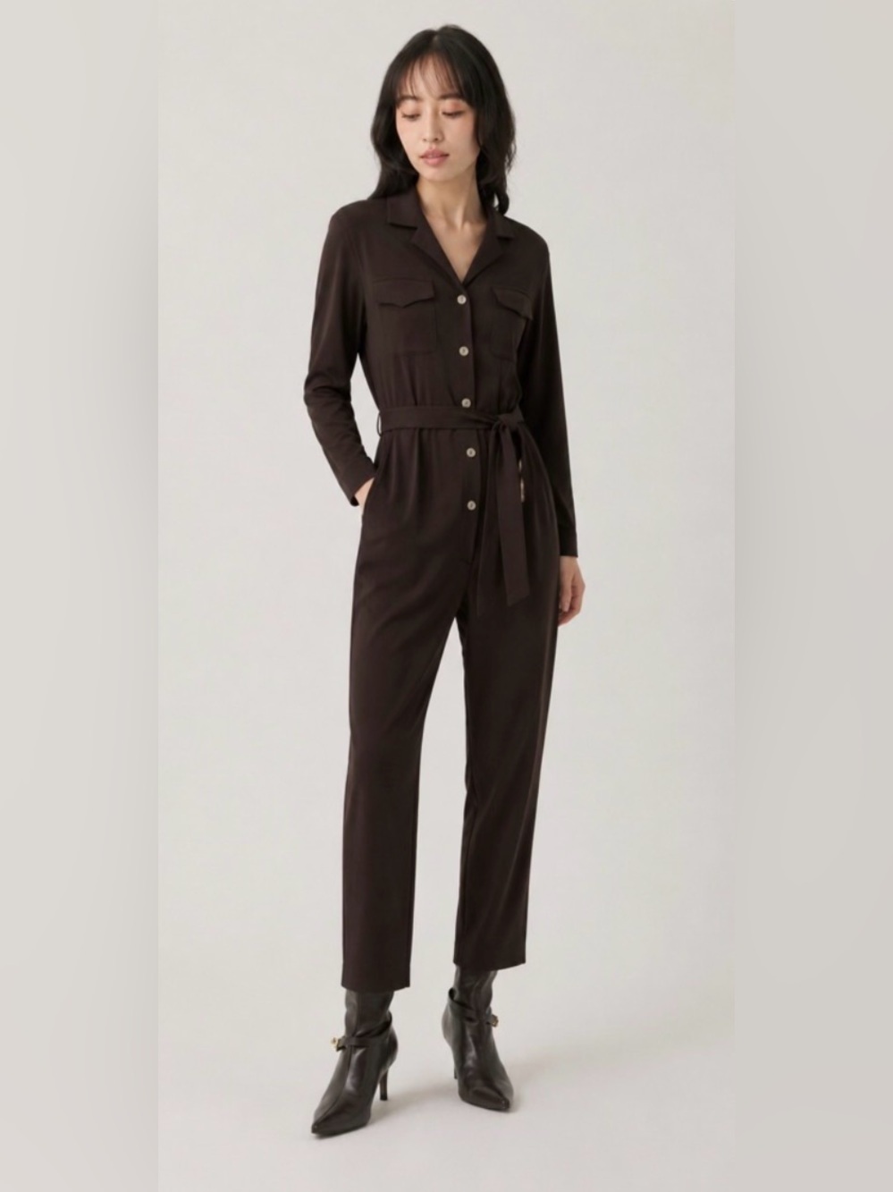 NWT Snidel Utility Safari Straight Leg Belted Brown Jumpsuit Size 0 / US Small